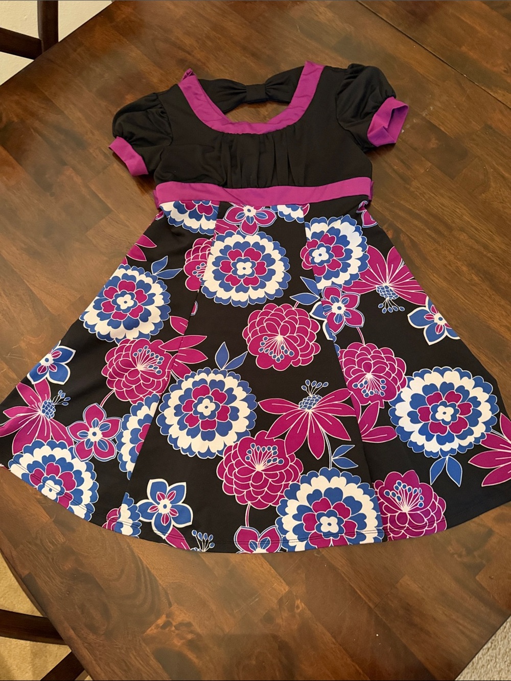 Girls Black and Magenta Floral Fit-and-Flare Dress
